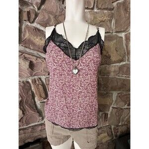 Y2K STYLE RED FloralCami Lace Detail Tank Top Vintage Camo Summer Top L